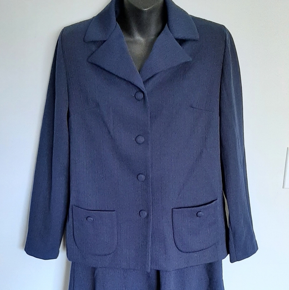Vintage Andrea gayle Jacket & Dress Navy Two Piece Suit
